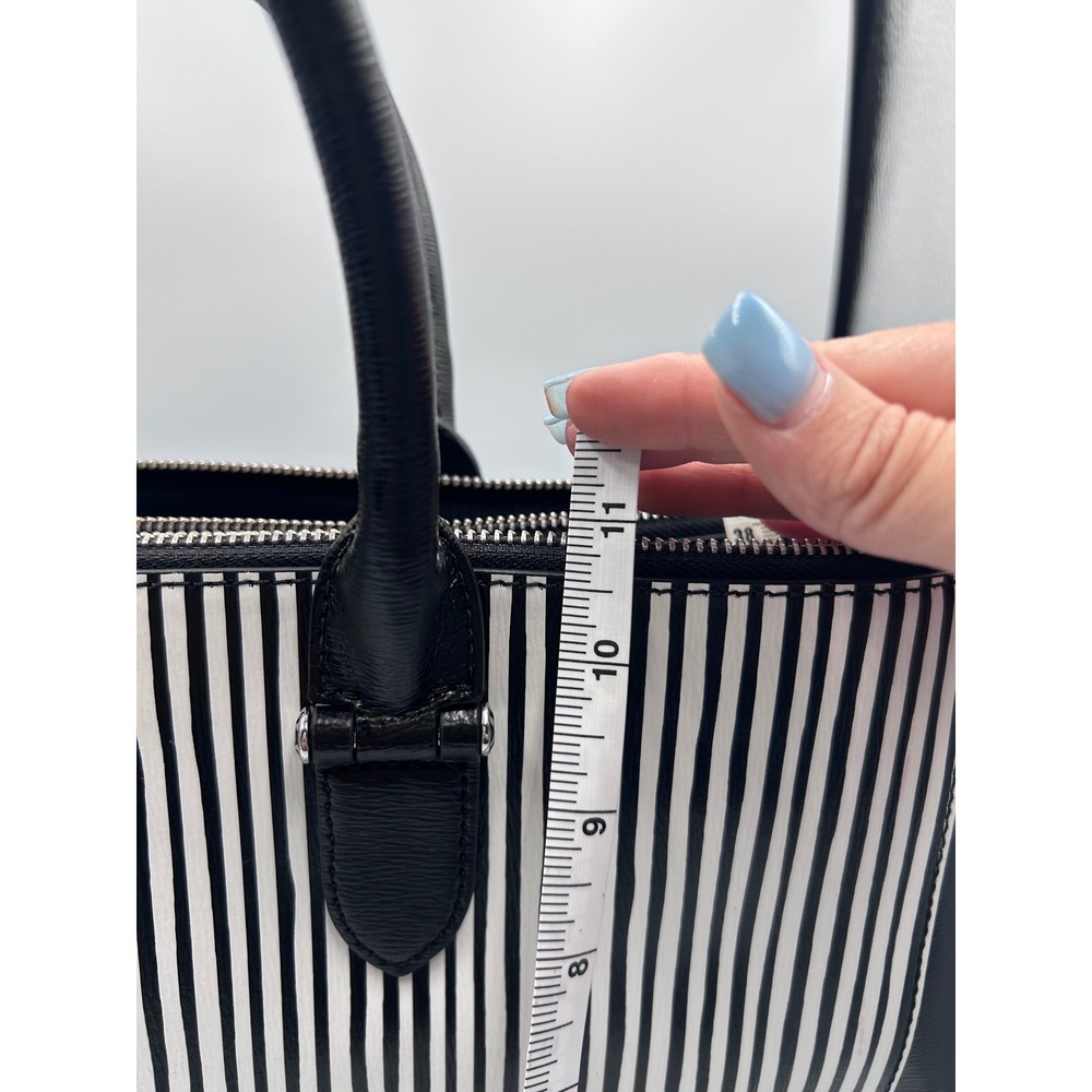 Lauren Ralph Lauren Black White Striped Leather Satchel Tote Bag NEW RLL - Picture 10 of 10